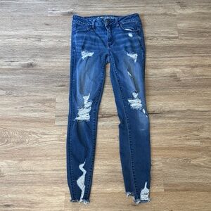 American Eagle Outfitters Dark Blue Distressed Skinny Jeggings